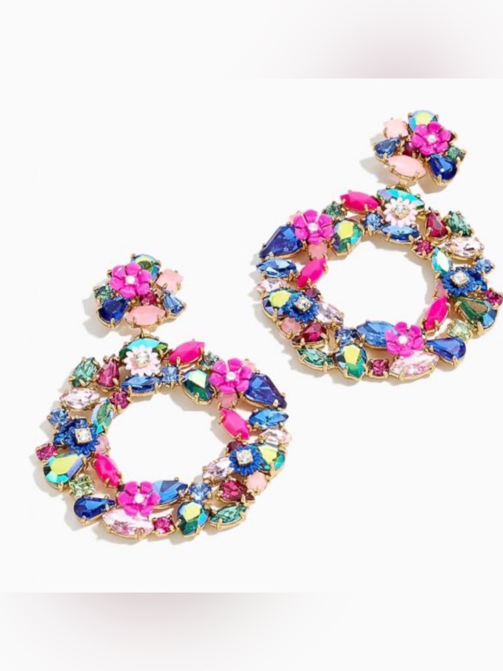 J. Crew Retired Floral Crystal Statement Hoop Earrings